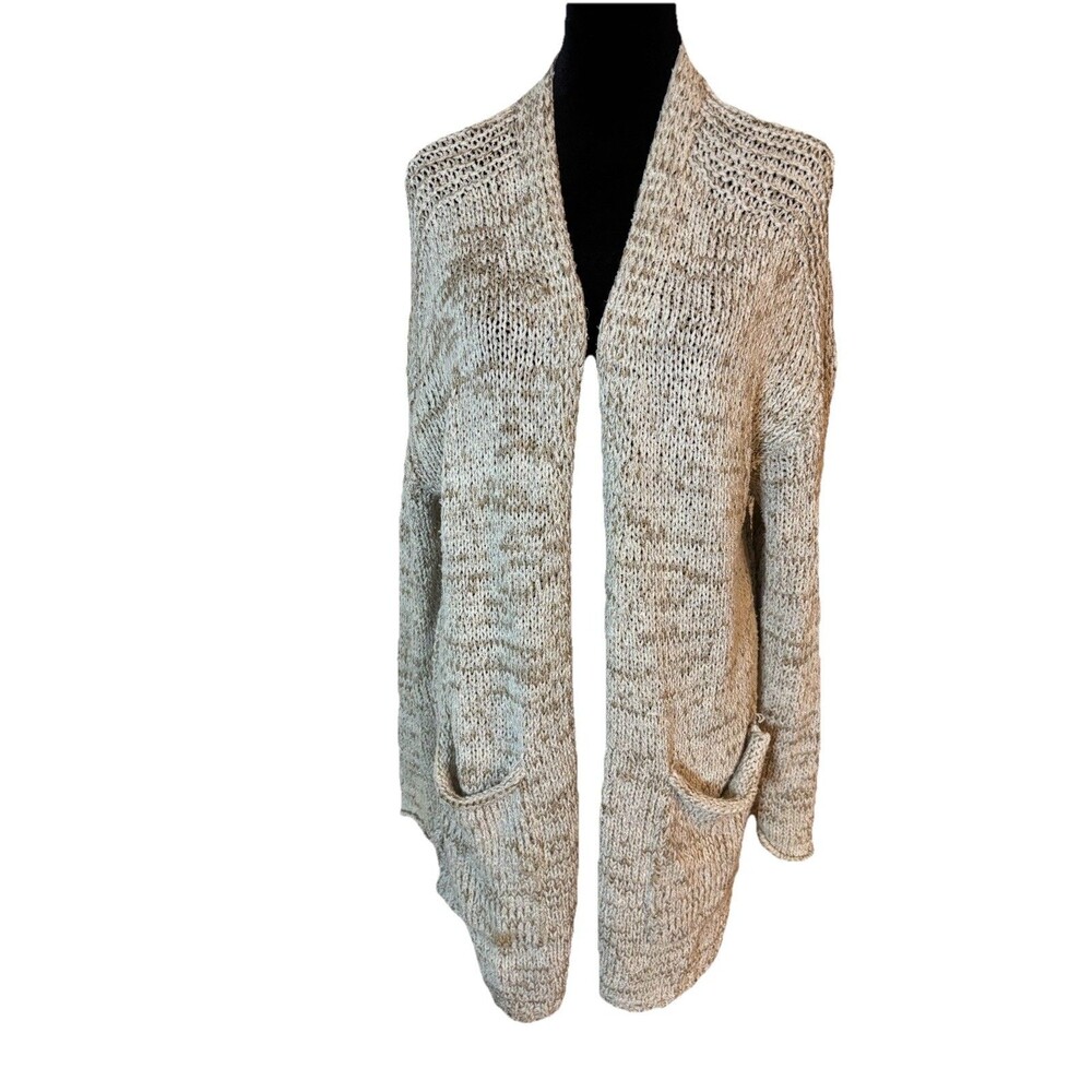 Caslon Womens Beige Open Front Long Sleeve Chunky Knit Cardigan Duster Sz S